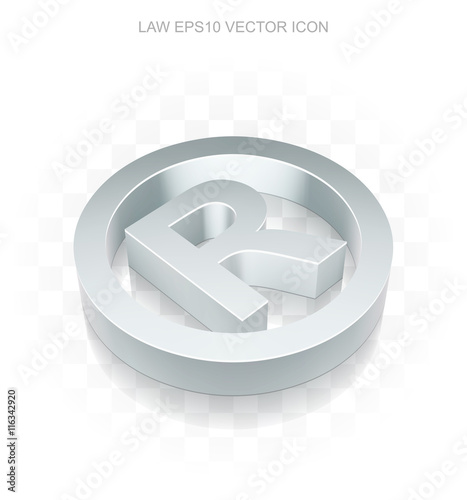 Law icon: Flat metallic 3d Registered, transparent shadow, EPS 10 vector.