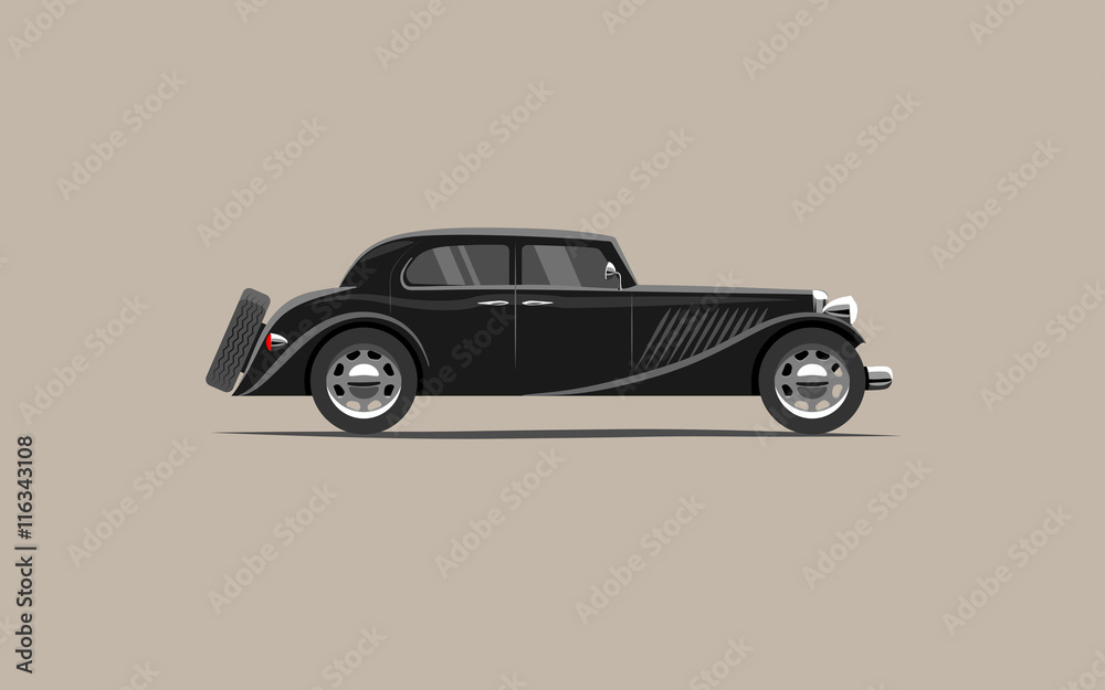 stylized retro car black sedan