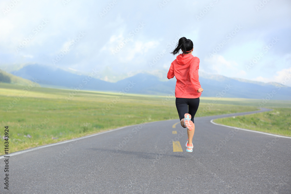 healthy lifestyle young fitness woman runner running on road healthy lifestyle young fitness woman runner running on road