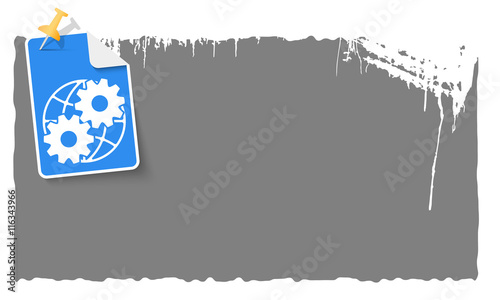 Slip of paper and globe and cogwheels