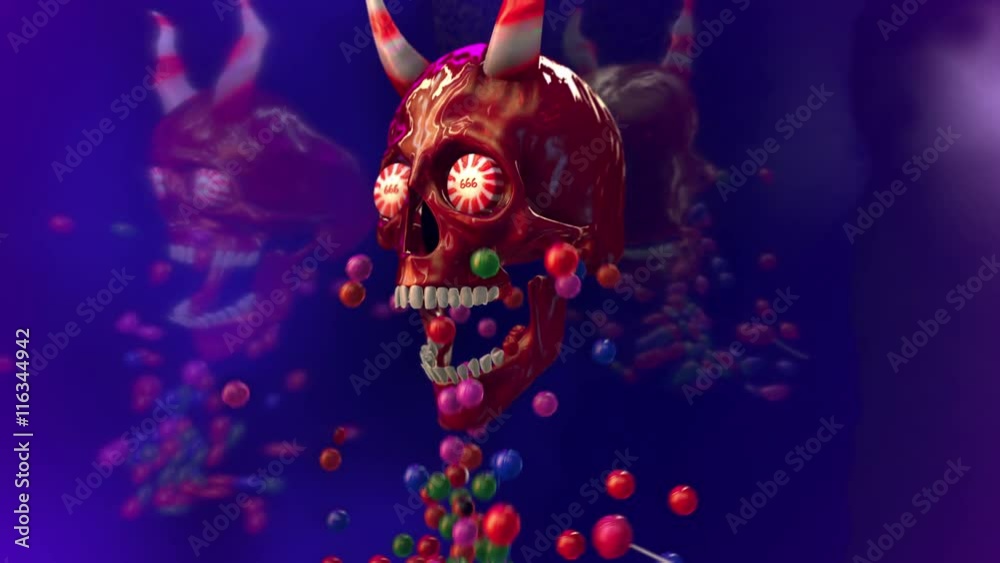 Skull and candies. Seamless animation background.