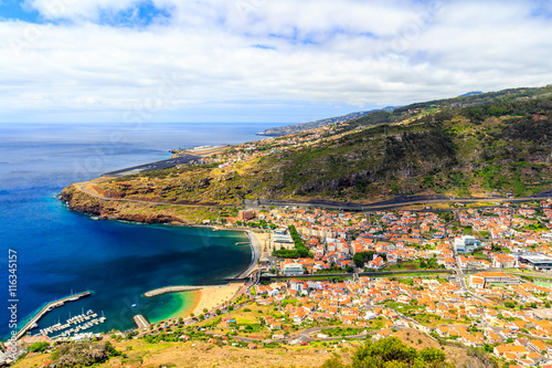 View from Pico do Facho viewpoint over the Machico valley, Airport in the background, Madeira, Portugal