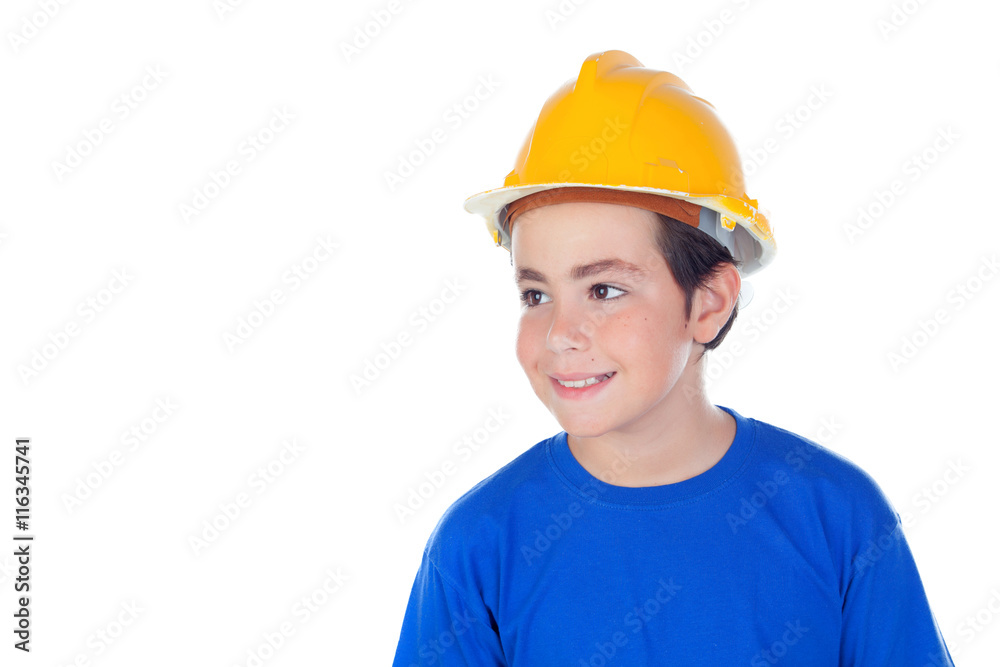 Funny child with yellow helmet. Funny child with yellow helmet.