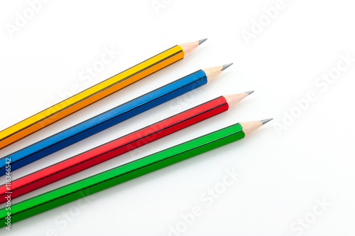 Colorful Pencil in fist power of written word on white background
