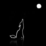 Drawn with light wolf howling at the moon illustration on black