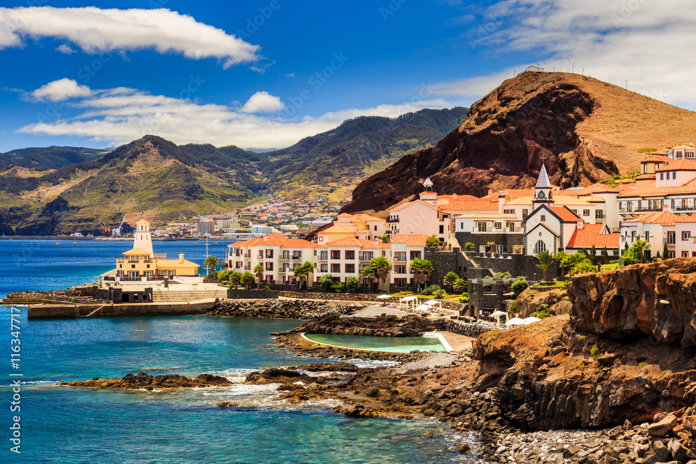 Beautiful view of a small town Canical on the eastern coast of Madeira island, Portugal