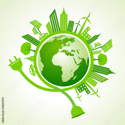 Eco city concept with recycle icon of leaf stock vector