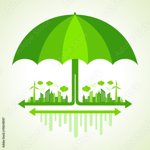 Eco city concept with umbrella stock vector