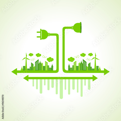 Eco city concept with plug and holder stock vector
