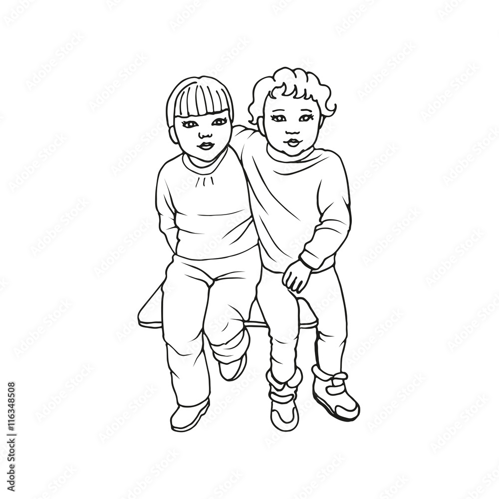 Vector illustration of two cute little girls Vector illustration of two cute little girls