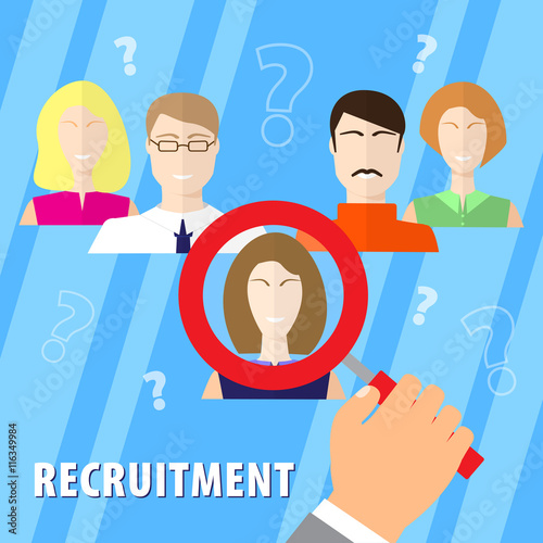 Human resources man woman personnel search selection. Selection of personnel. Recruiting agency, flat design.