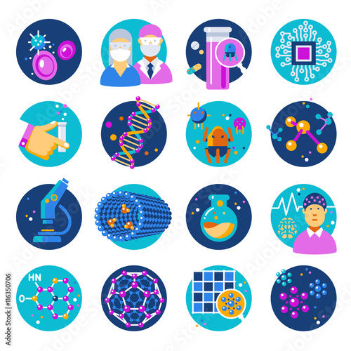 Nanotechnology Flat Icons Set