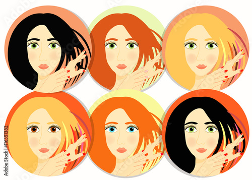 set of girls, women icon. illustration