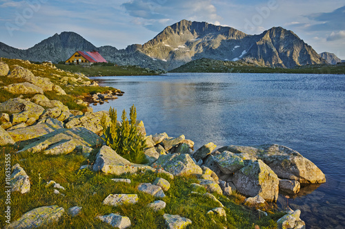 Amazing Sunset at Kamenitsa Peak And Tevno lake, Pirin Mountain, Bulgaria photo