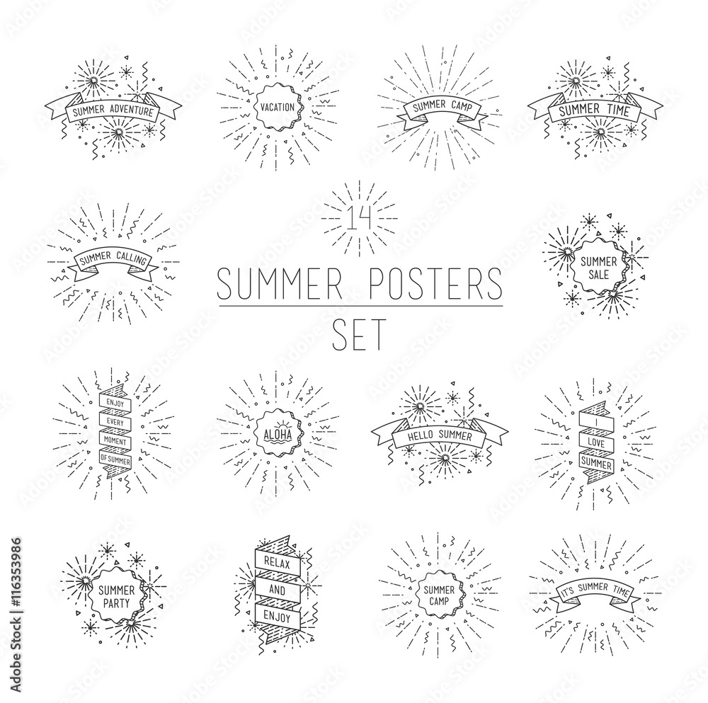 Summer flyer set. Universal linear flat poster Summer flyer set. Universal linear flat poster