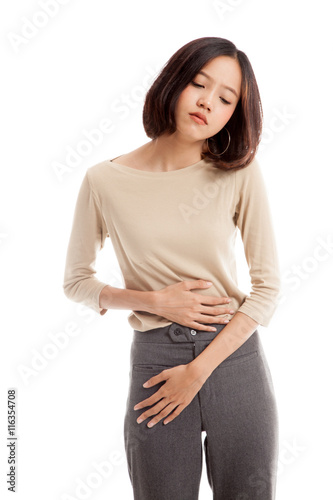Young Asian woman got stomachache  isolated on white background © halfbottle