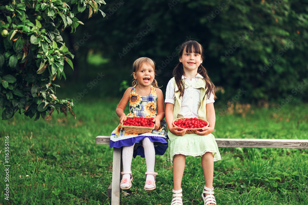 Fototapeta premium Children happy in garden.