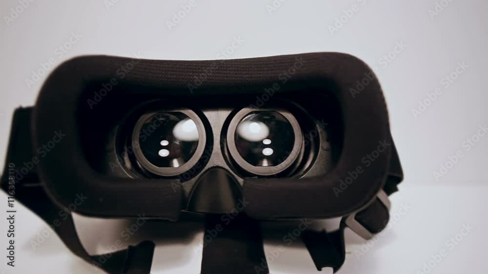 Camera moves slow around virtual reality glasses, vr, view from different sides on the white background Camera moves slow around virtual reality glasses, vr, view from different sides on the white background