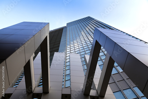 Canvas Print glass wall background, futuristic architecture, office building facade