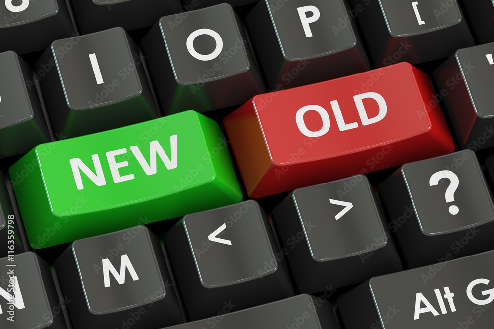 New and Old concept on the black keyboard, 3D rendering New and Old concept on the black keyboard, 3D rendering