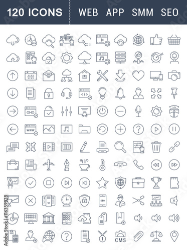 Set Vector Flat Line Icons SEO and Web Design
