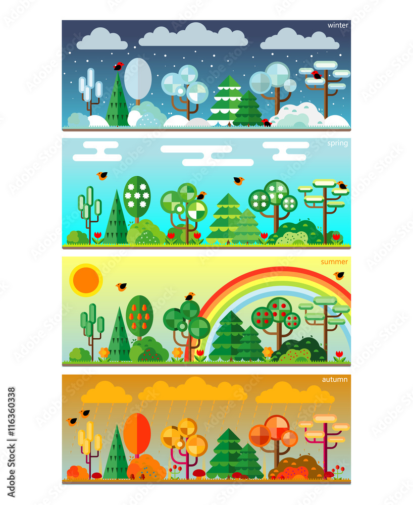 Obraz premium 4 seasons park flat style set illustration. Vector