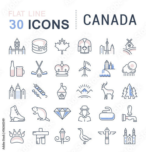 Set Vector Flat Line Icons Canada