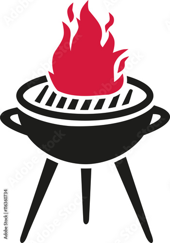 Barbecue grill with hot flame