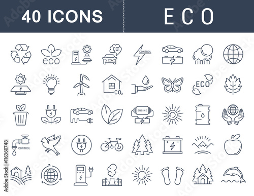 Set Vector Flat Line Icons Eco and Bio