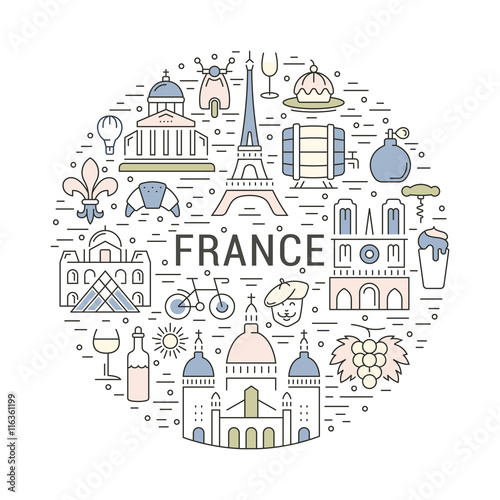 Vector Flat Line Banner Paris and France