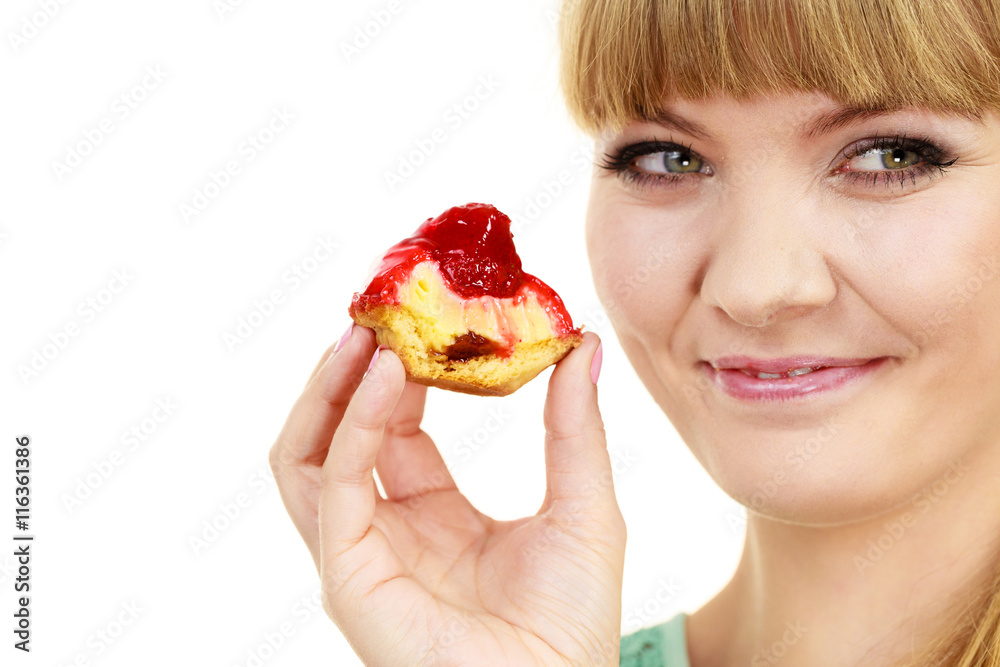 Woman eating cupcake sweet food Woman eating cupcake sweet food