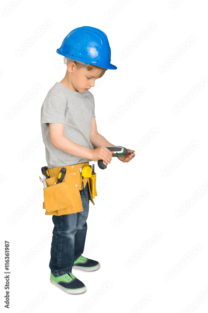 Cute Little Boy With Drilling Machine Cute Little Boy With Drilling Machine
