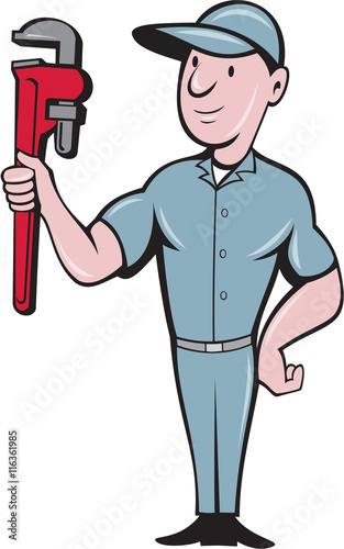 Handyman Monkey Wrench Standing Cartoon