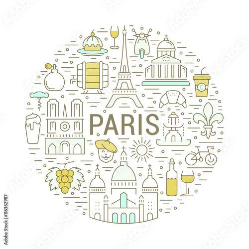 Vector Flat Line Banner Paris and France