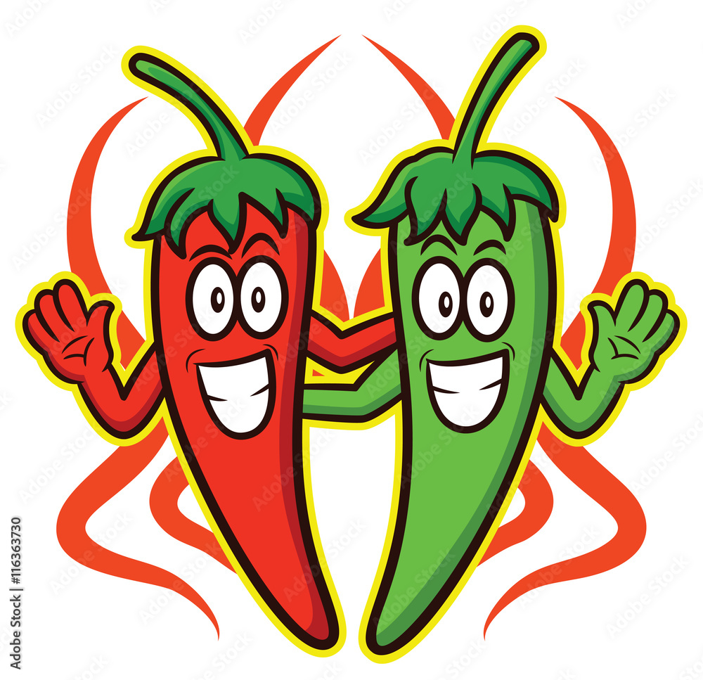 Red and Green Chili Pepper Cartoon Illustration Stock Vector | Adobe Stock