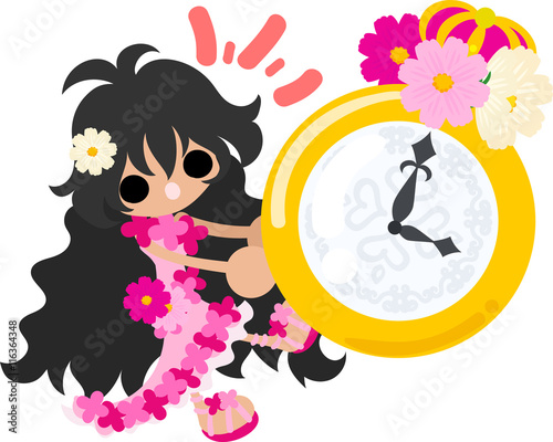 A cute little girl and the clock of cosmos