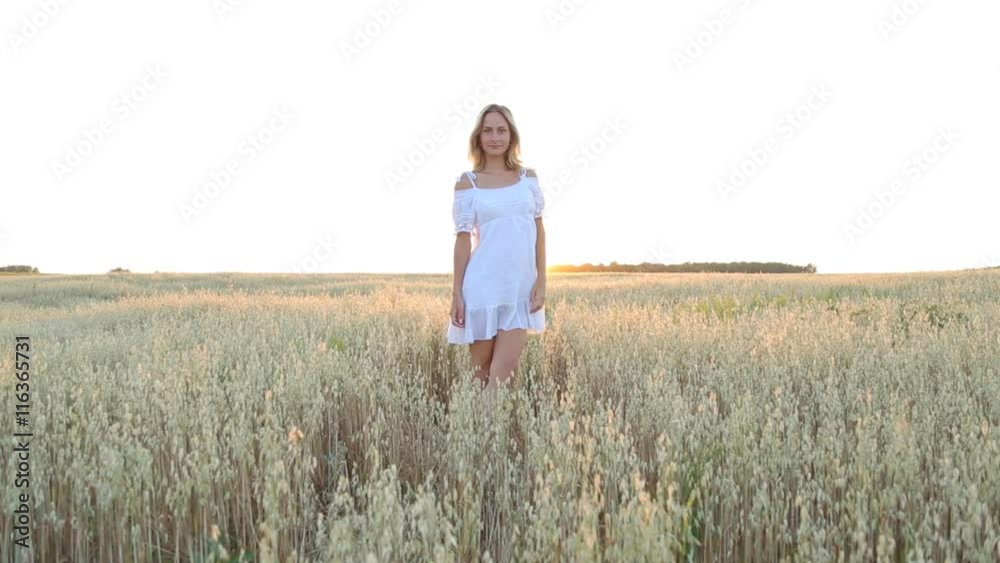 Beauty Smiling Girl on the golden Field. Laughing And Happy young model woman Beauty Smiling Girl on the golden Field. Laughing And Happy young model woman