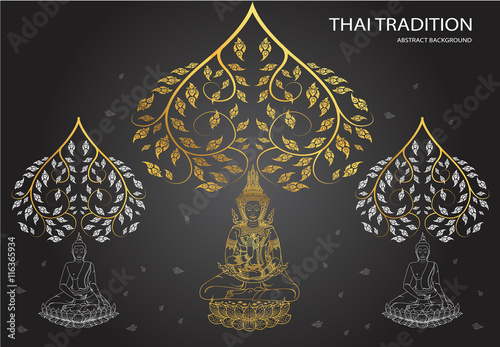 buddha and leaf of thai tradition vector