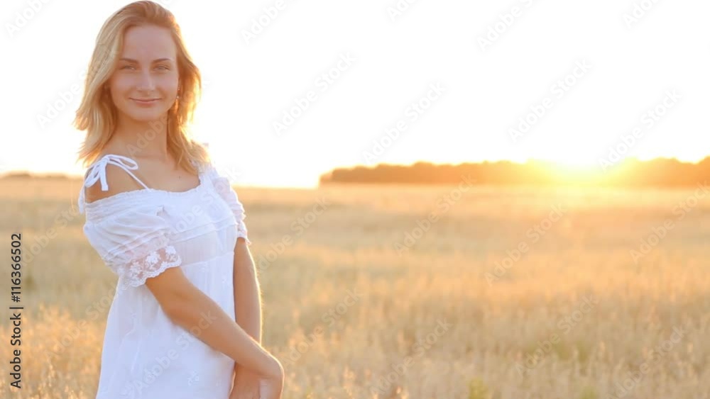 Beauty Smiling Girl on the Gold Field. Laughing And Happy young model woman Beauty Smiling Girl on the Gold Field. Laughing And Happy young model woman