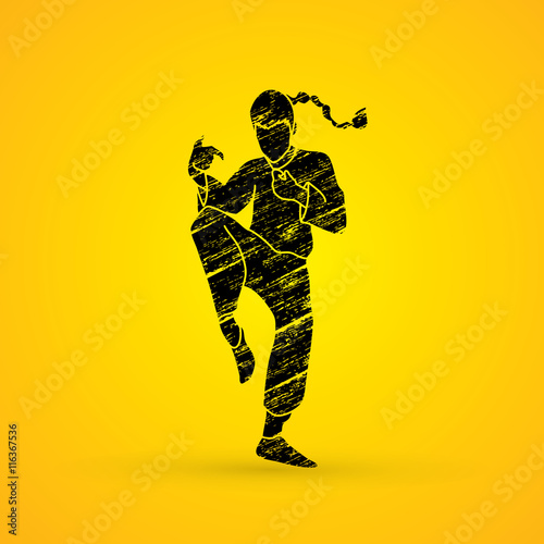 Drunken Kung fu pose designed using grunge brush graphic vector.
