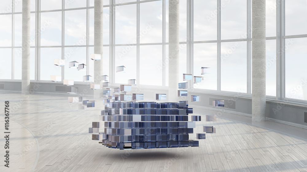 Obraz premium Cube figure in elegant interior . Mixed media