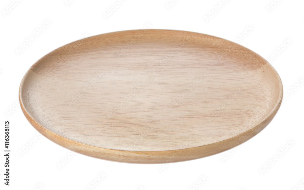 wooden plate isolated on white background