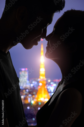 Photography romantic lovers with tokyo tower