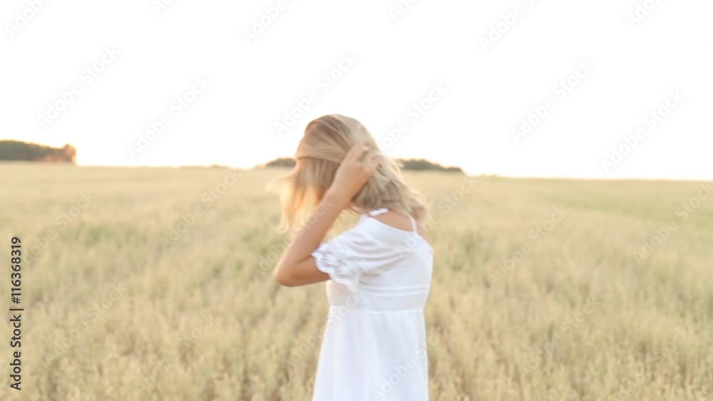 Elegant Country Female Beauty Dress Walking Field Elegant Country Female Beauty Dress Walking Field