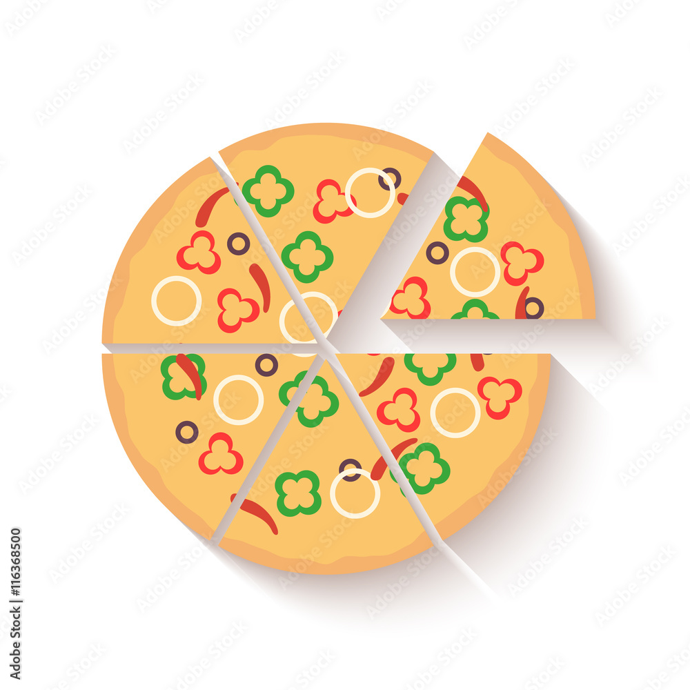 Flat design pizza icons isolated on white. Vector Flat design pizza icons isolated on white. Vector