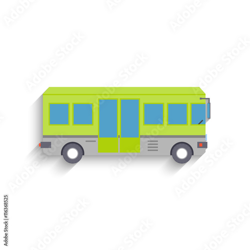 Cool modern flat design public transport items bus, side view, isolated. Vector