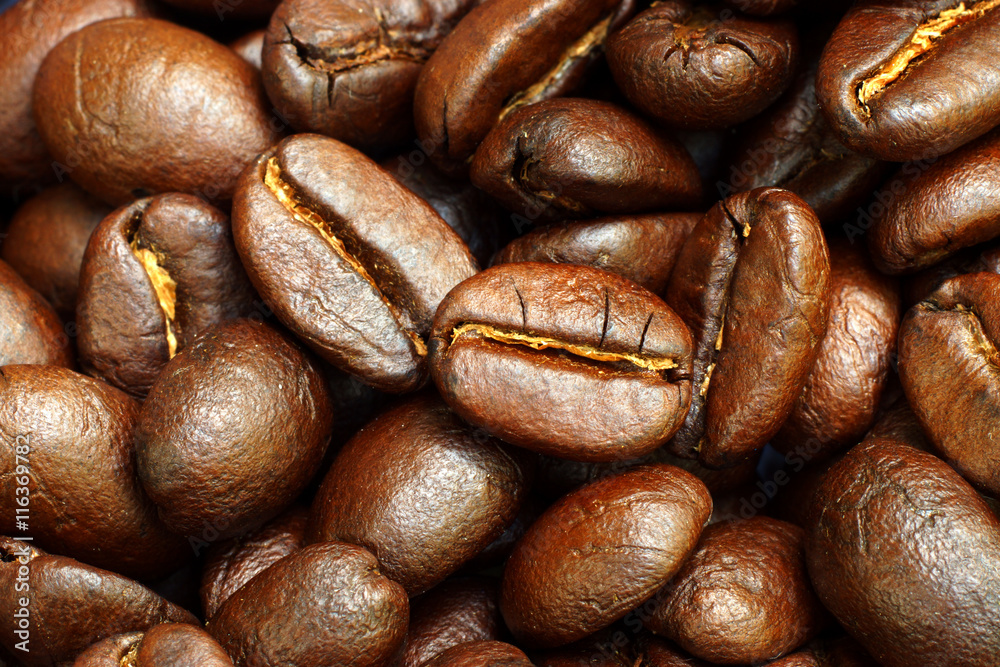Macro image of roasted coffee beans Macro image of roasted coffee beans