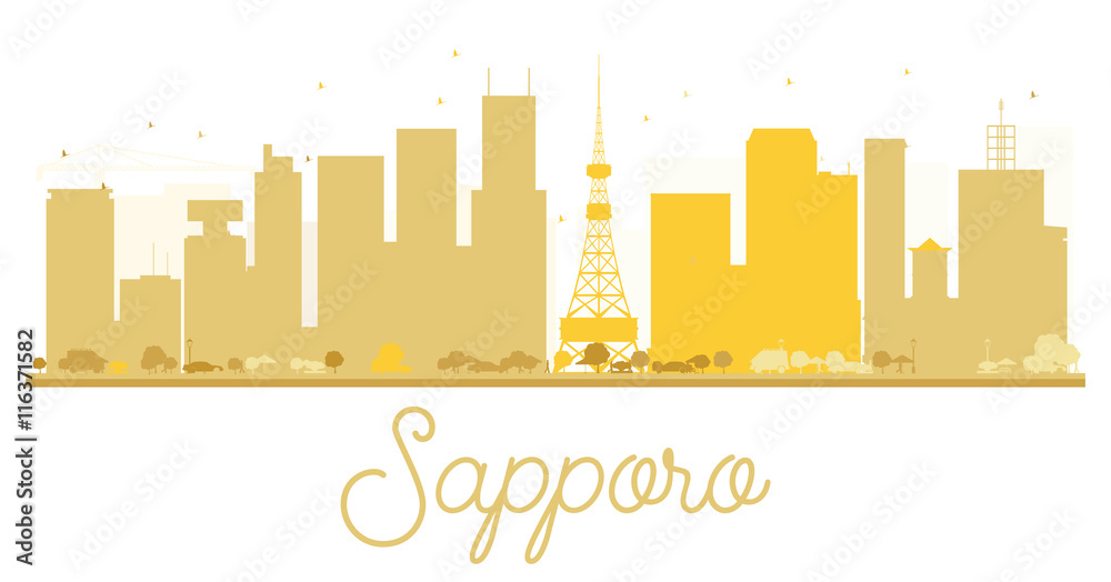 Sapporo City skyline golden silhouette.