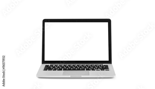 Laptop with blank screen isolated on white background with clipp