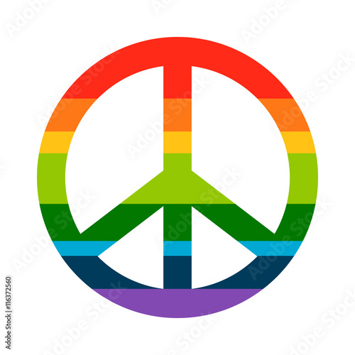 Brightness Rainbow peace symbol on white background. Vector hippie icon